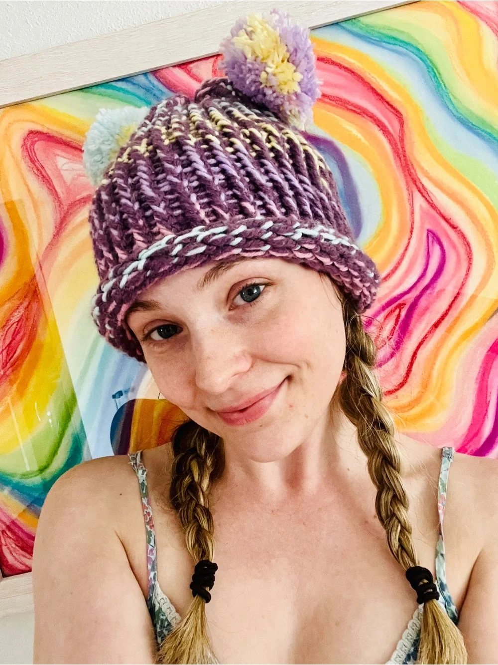 Hand-Knit Pom Pom Beanie